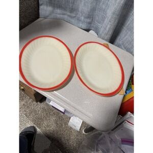 Vintage Fire King‎ Oval Plates Red Swivel Border (2)